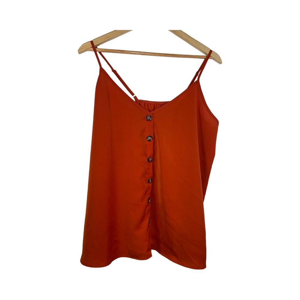 SHEIN curve burnt orange button detail spaghetti strap tank top blouse